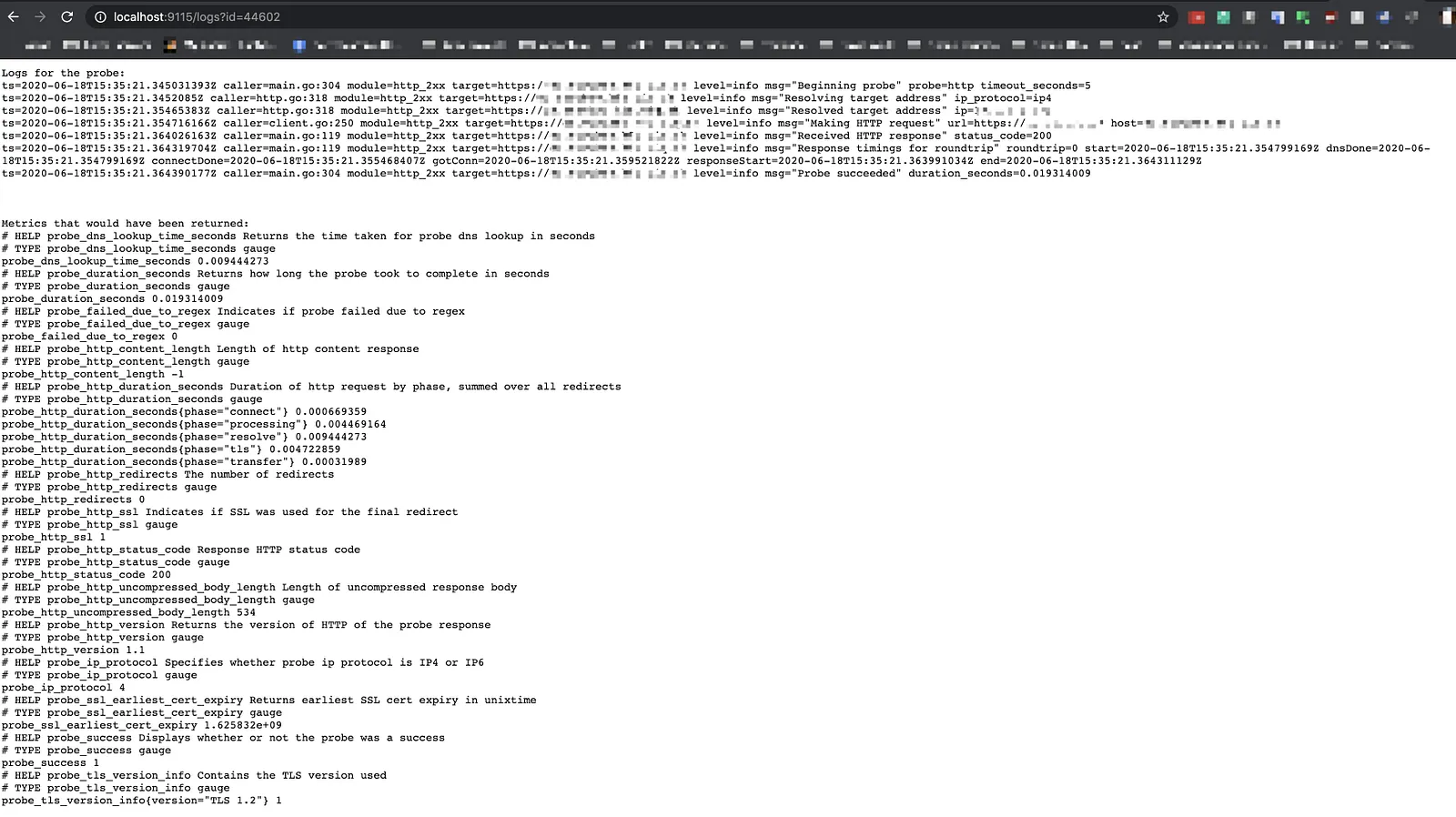Blackbox Exporter debug logs for a probe