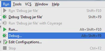 Run menu now showing Debug for the new Remote configuration