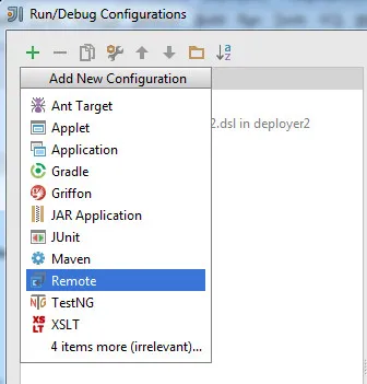 Selecting Remote from the list of configuration types